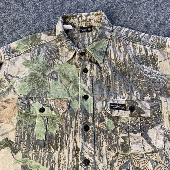 Vintage Rattlers Brand Camo Button Up Shirt Mens XL Realtree Chamois Flannel USA - Picture 2 of 13